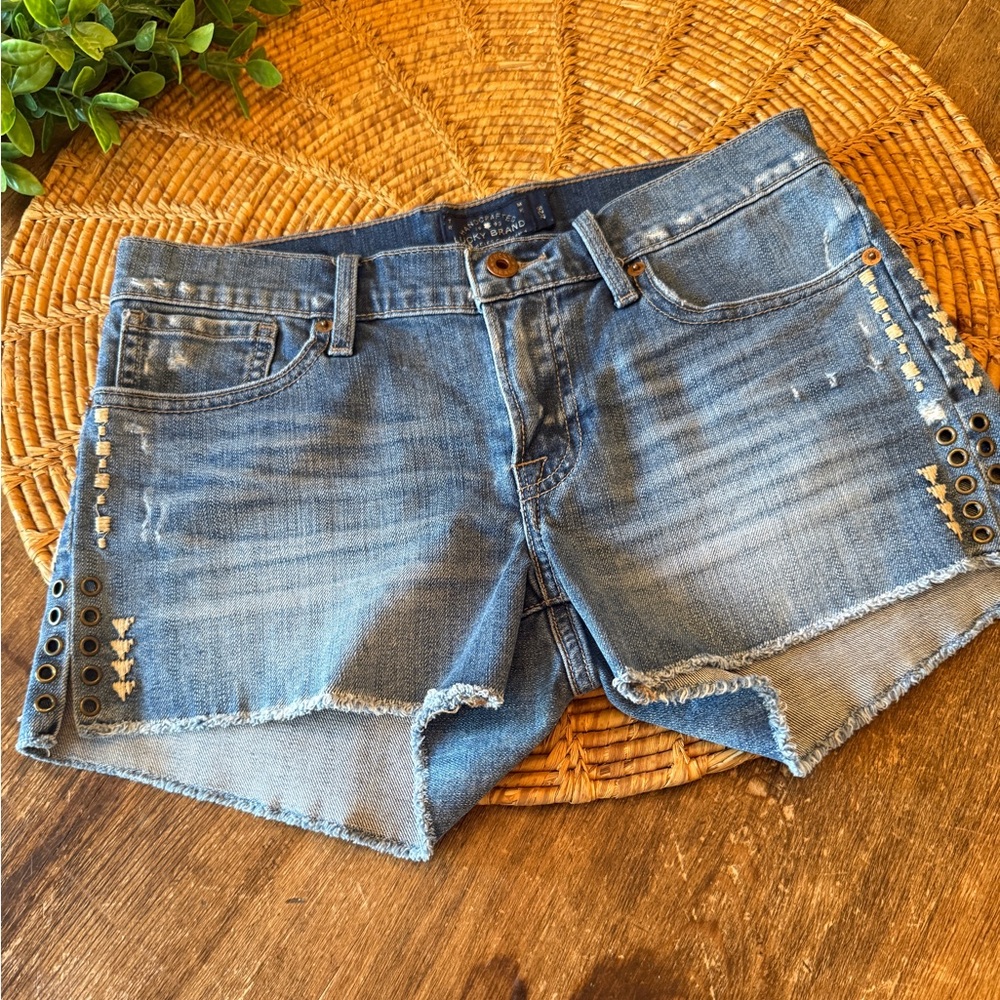 Lucky Brand Distressed Malibu Denim Shorts with Embroidered Accents
